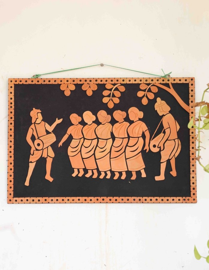 Kutch Traditional Dance and Drum Terracotta Wall Art With Rustic Figures