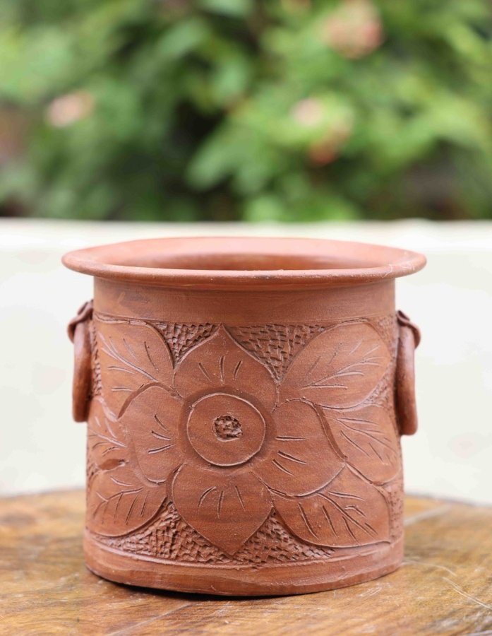 Kutch Handcrafted Terracotta Floral Carved Planter Pot