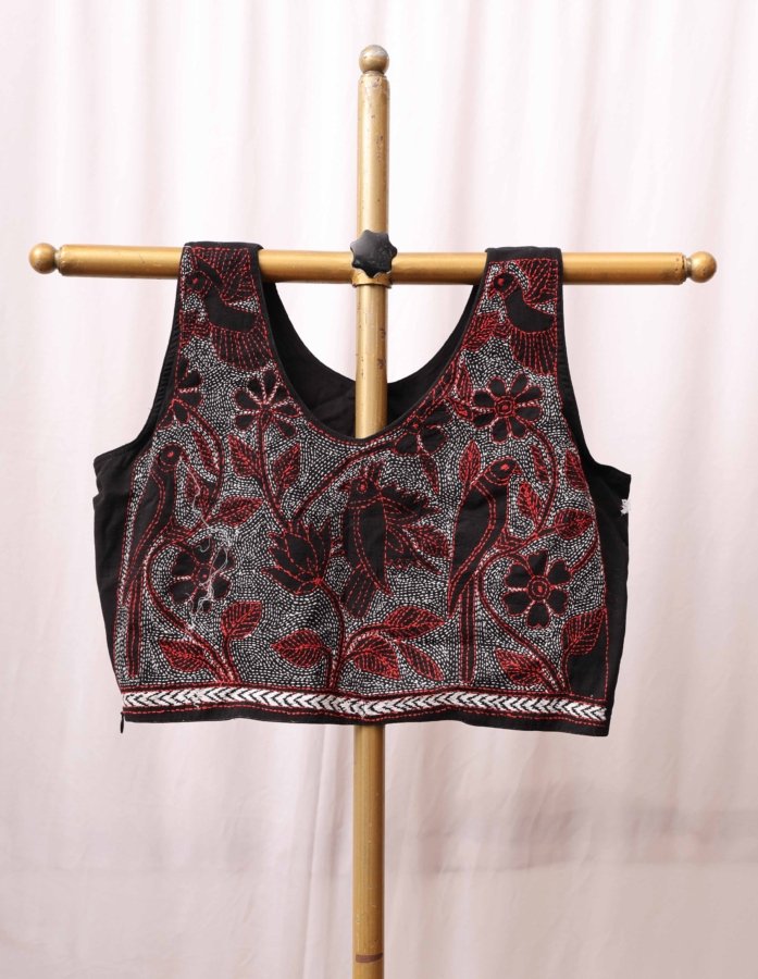 Black Kantha Hand Embroidered Blouse