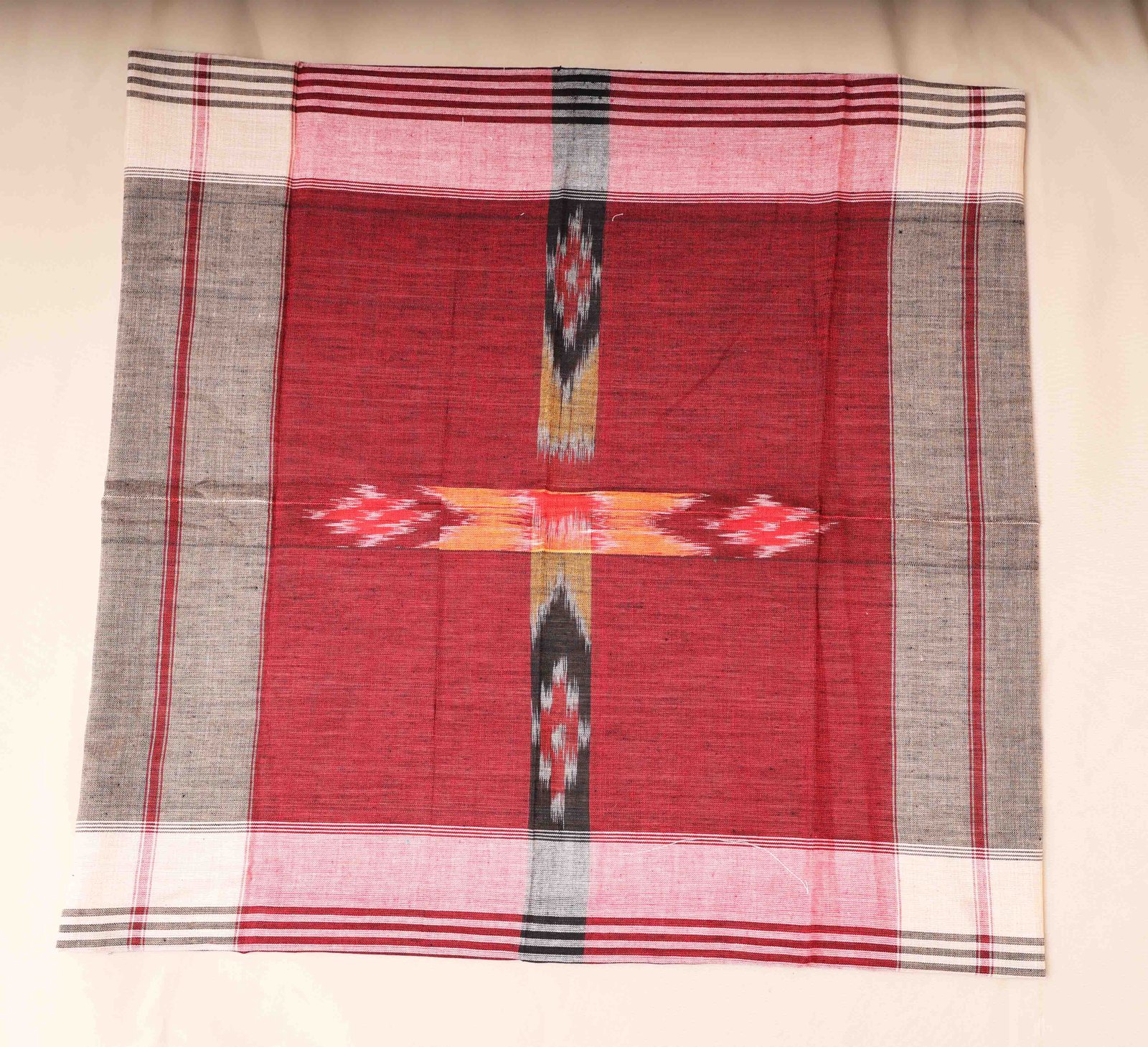 Sambalpuri Cotton Red Handkerchief With White Border