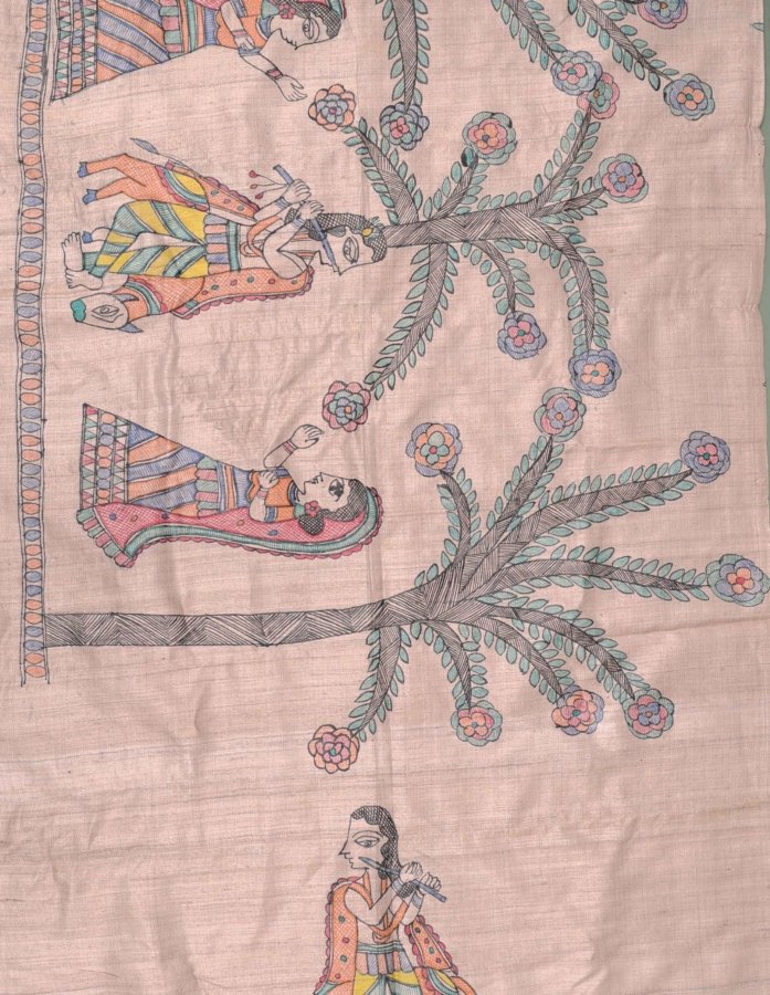 Beige Hand Painted Madhubani Blouse Piece