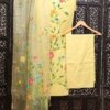 Yellow Cotton Dress Material With Organza Dupatta