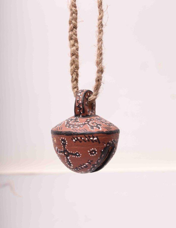 Kutch Handpainted Rustic Terracotta Tribal Bell Chime - Gallery Image
