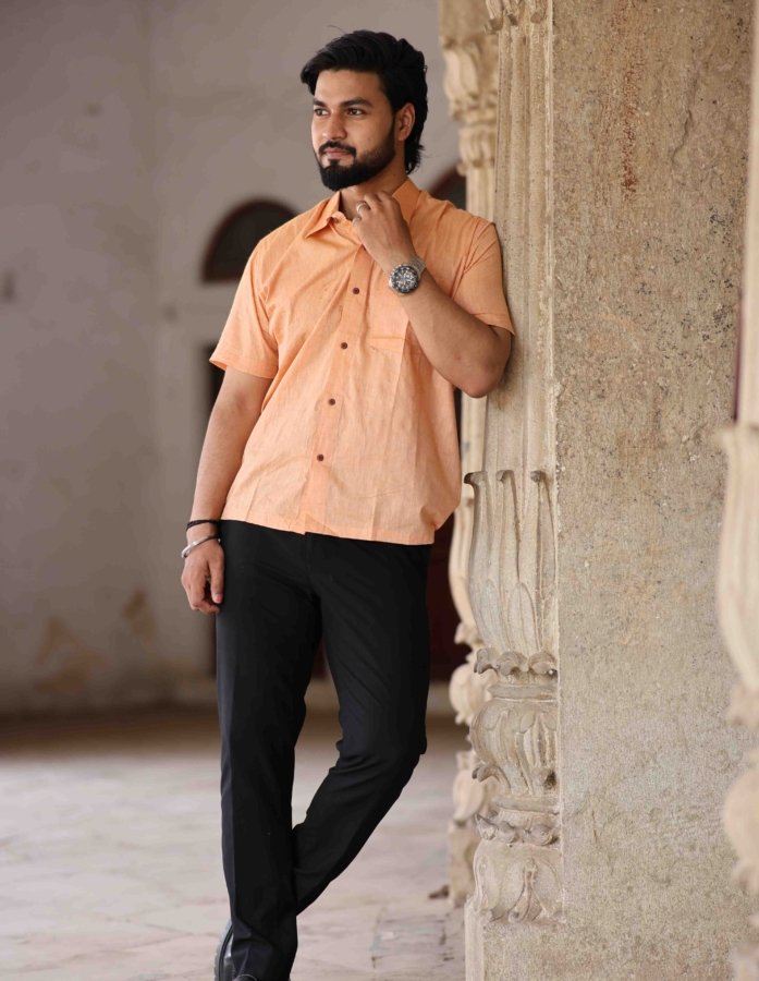 Peach Hand Woven Cotton Shirt