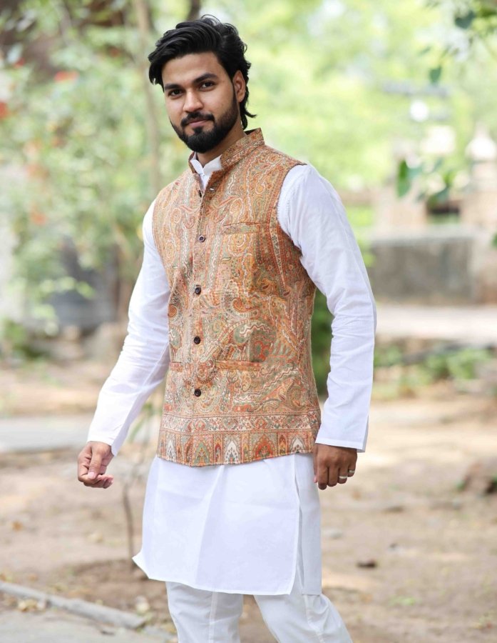 Orange Kani Weave Men's Half Jacket