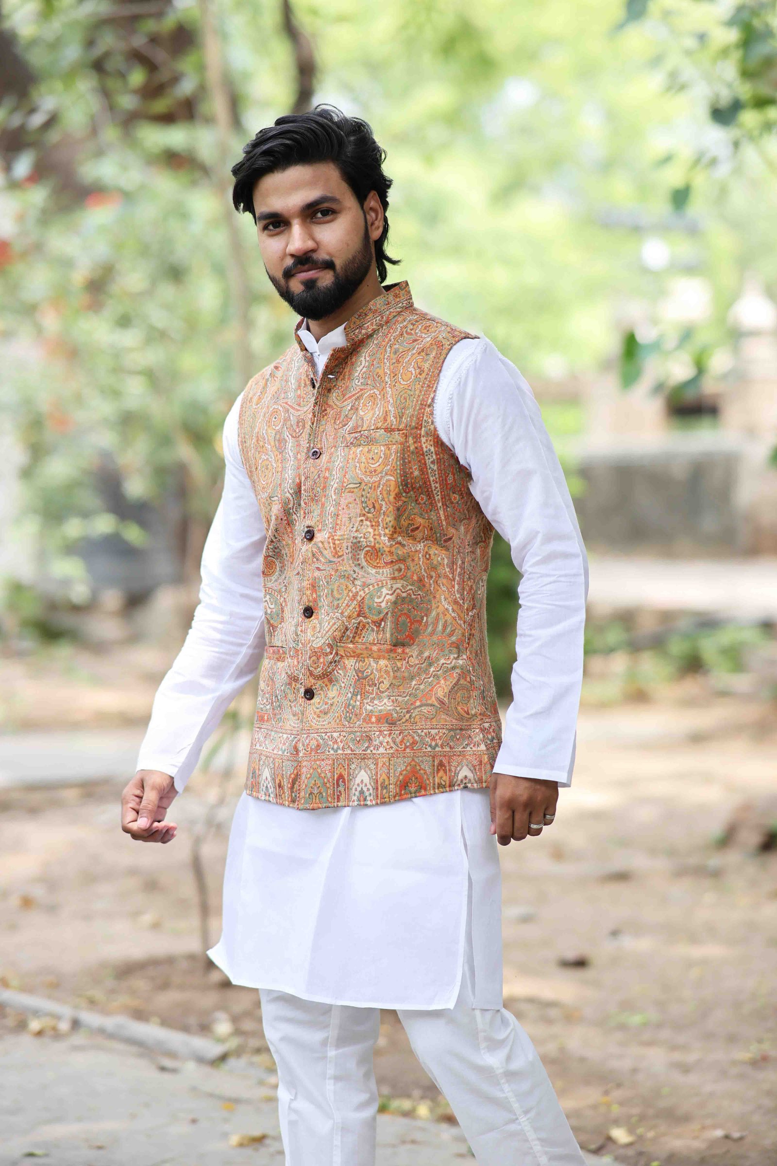 Orange Kani Weave Men's Half Jacket