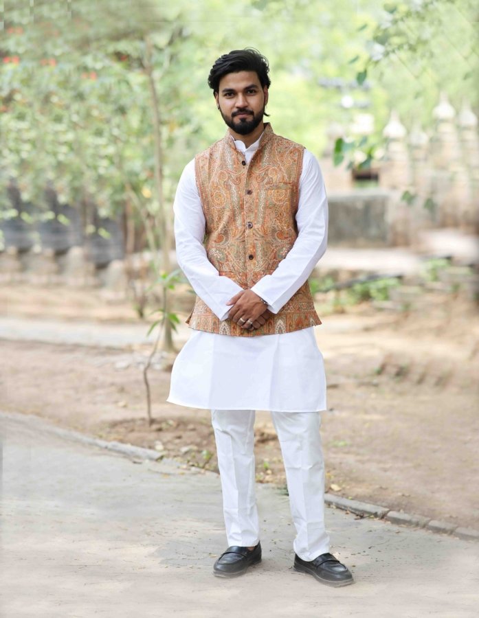 Orange Kani Weave Men's Half Jacket