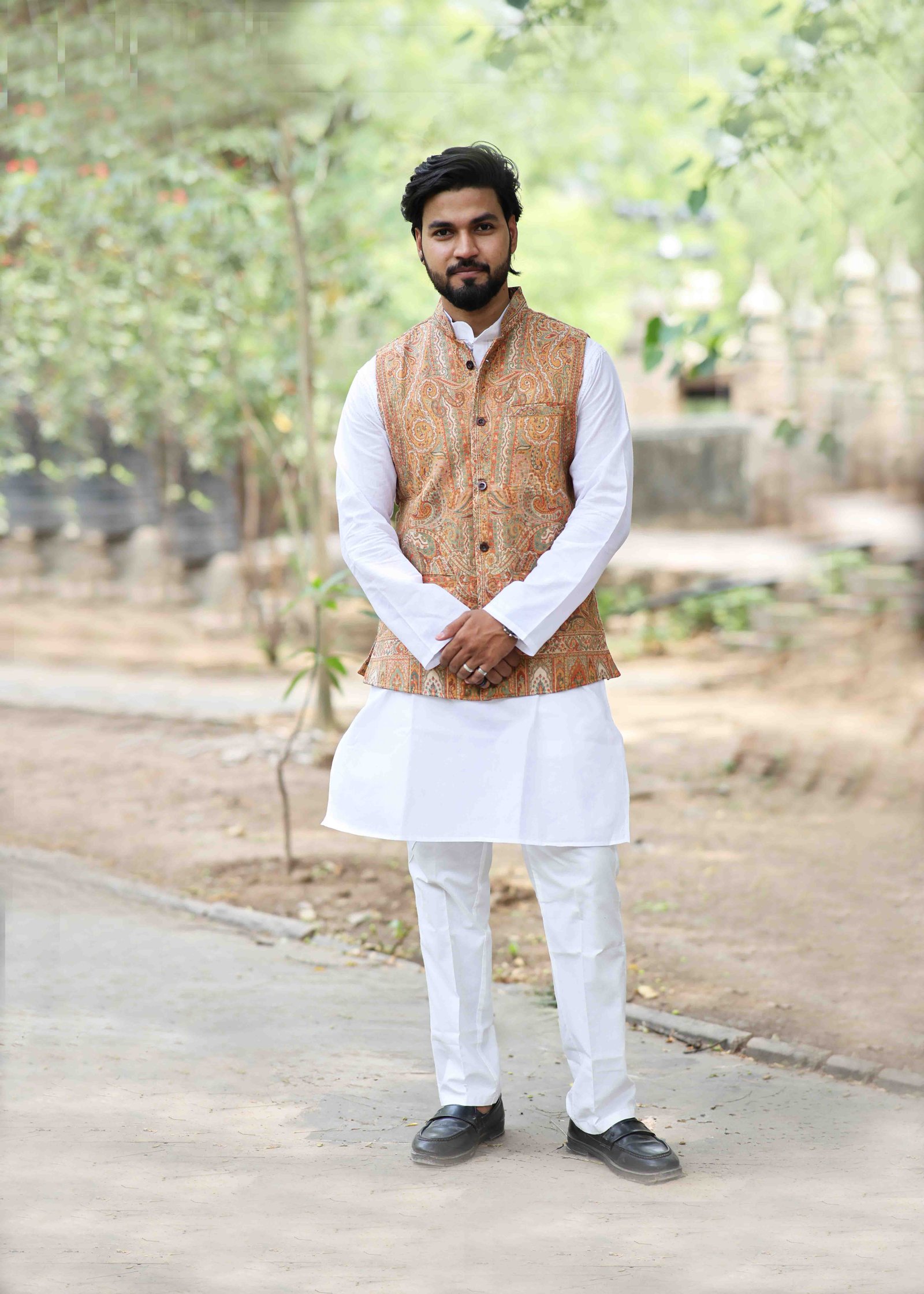 Orange Kani Weave Men's Half Jacket