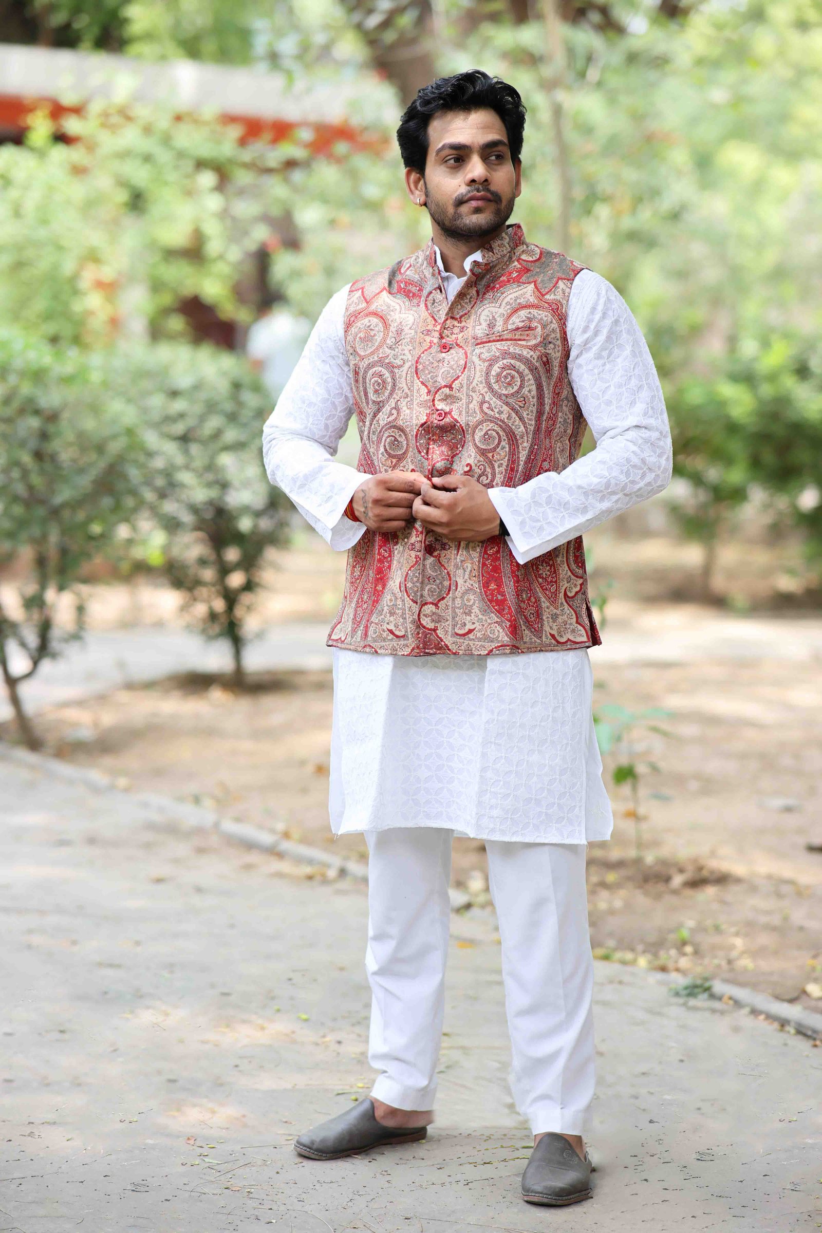 Maroon Kani Weave Men's Half Jacket