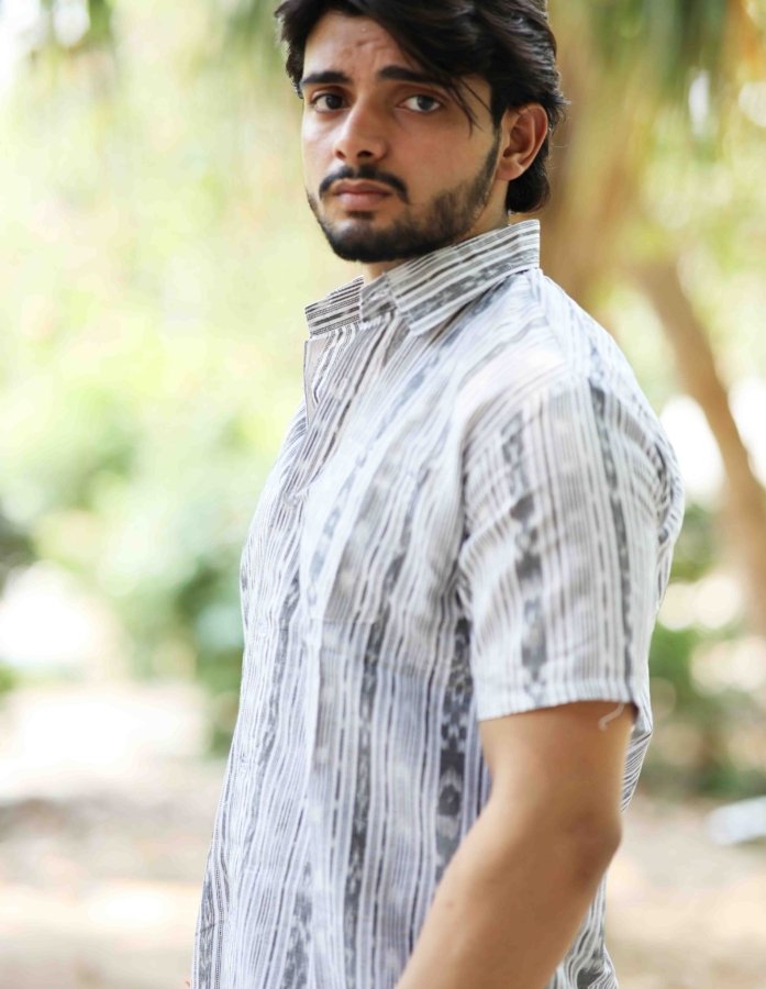 Grey Ikkat Hand Woven Cotton Shirt - Gallery Image