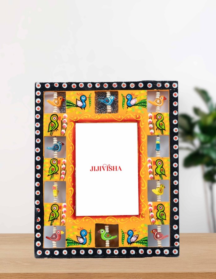 Vibrant Hand-Painted Orange Wooden Picture Frame
