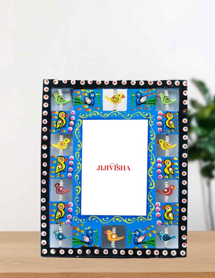 Blue Wooden hand painted photo frame