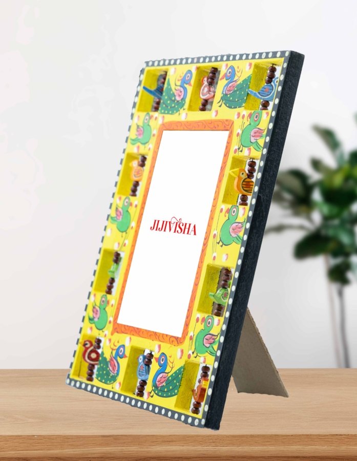 Elegant Yellow Wooden Handpainted Picture Frame - Gallery Image