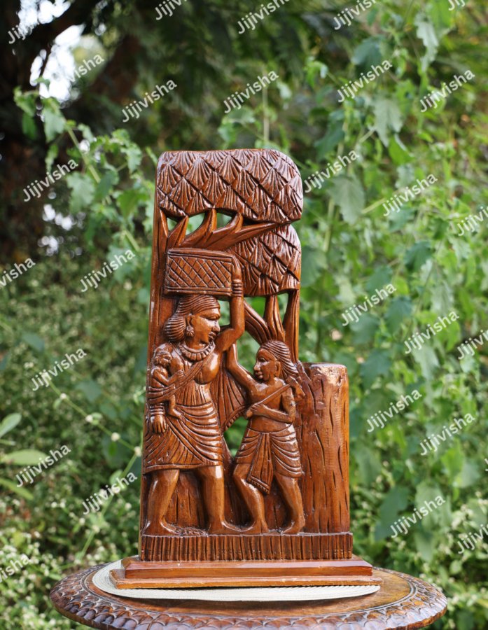 Handmade Wooden Tribal Life Showpiece– Ethnic Folk-Inspired Decor