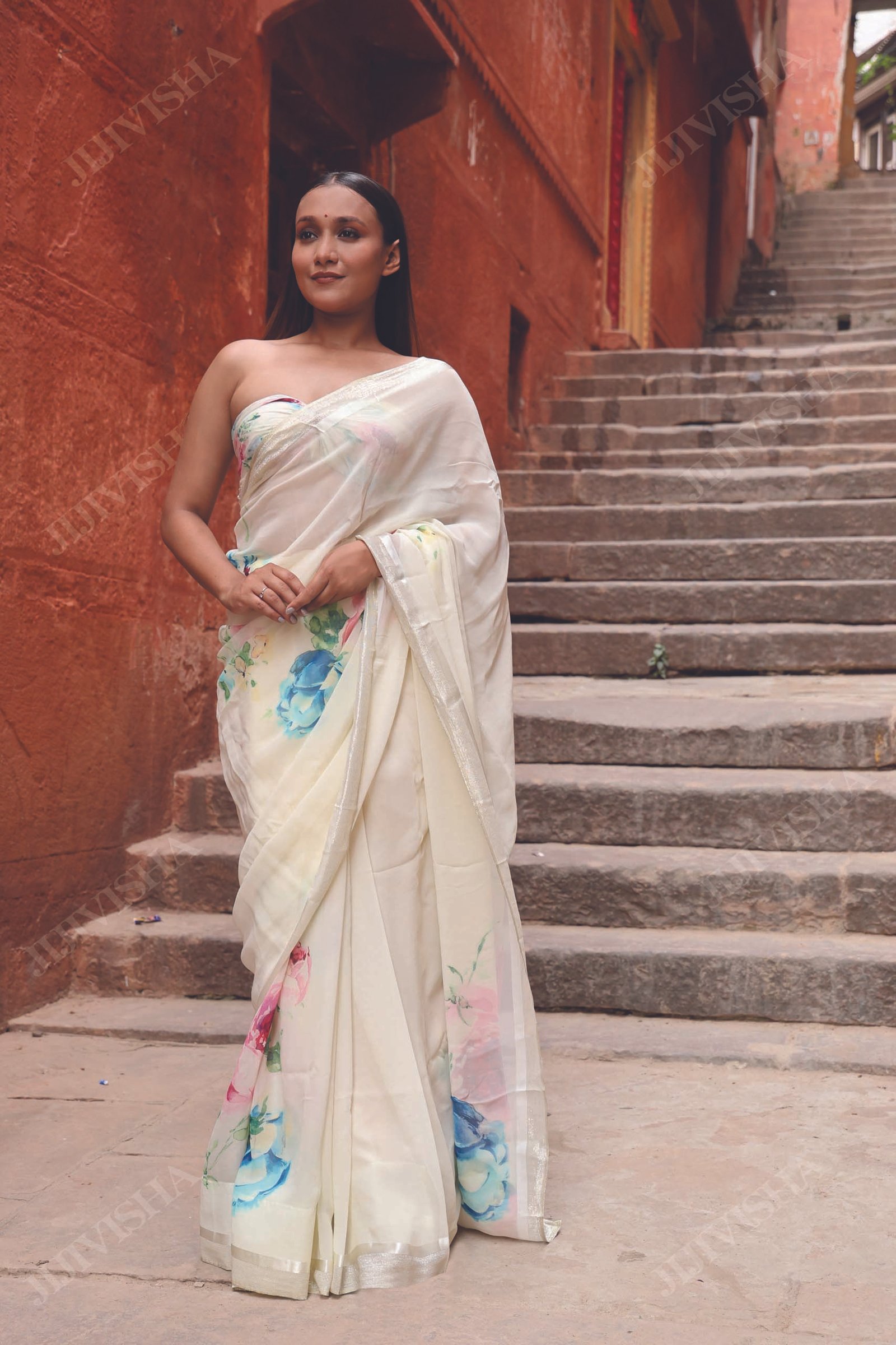 Georgette Saree With Multicolored Floral Print