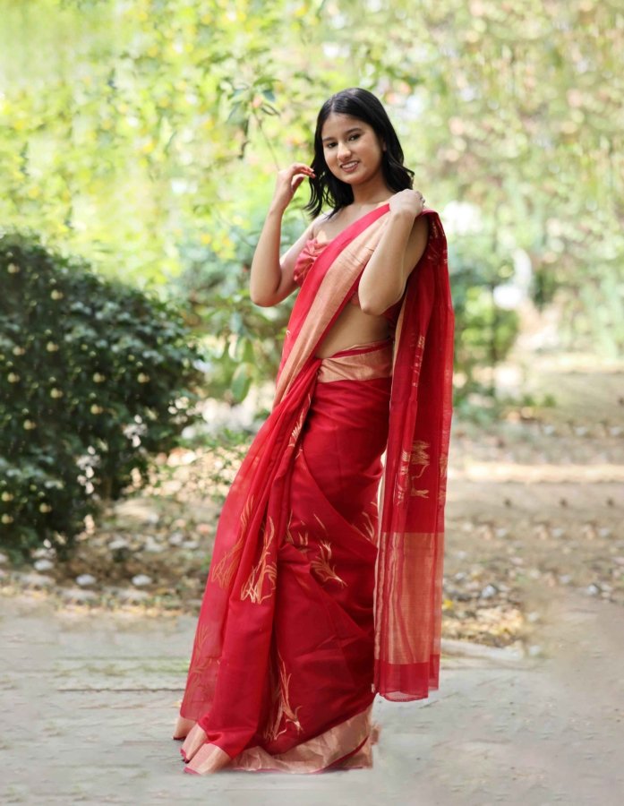 Gulabi Chanderi Silk Saree