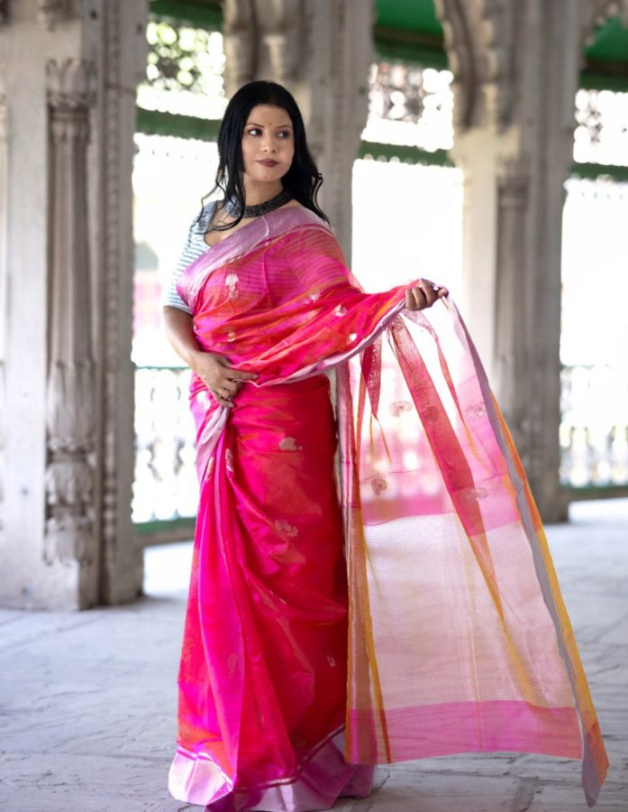 Pink Chanderi Silk Saree