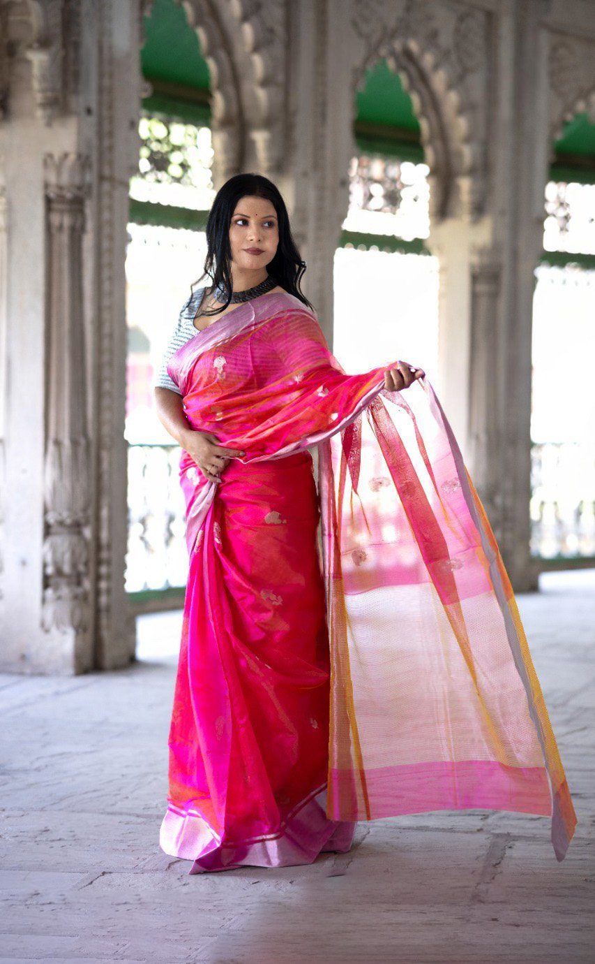 Pink Chanderi Silk Saree
