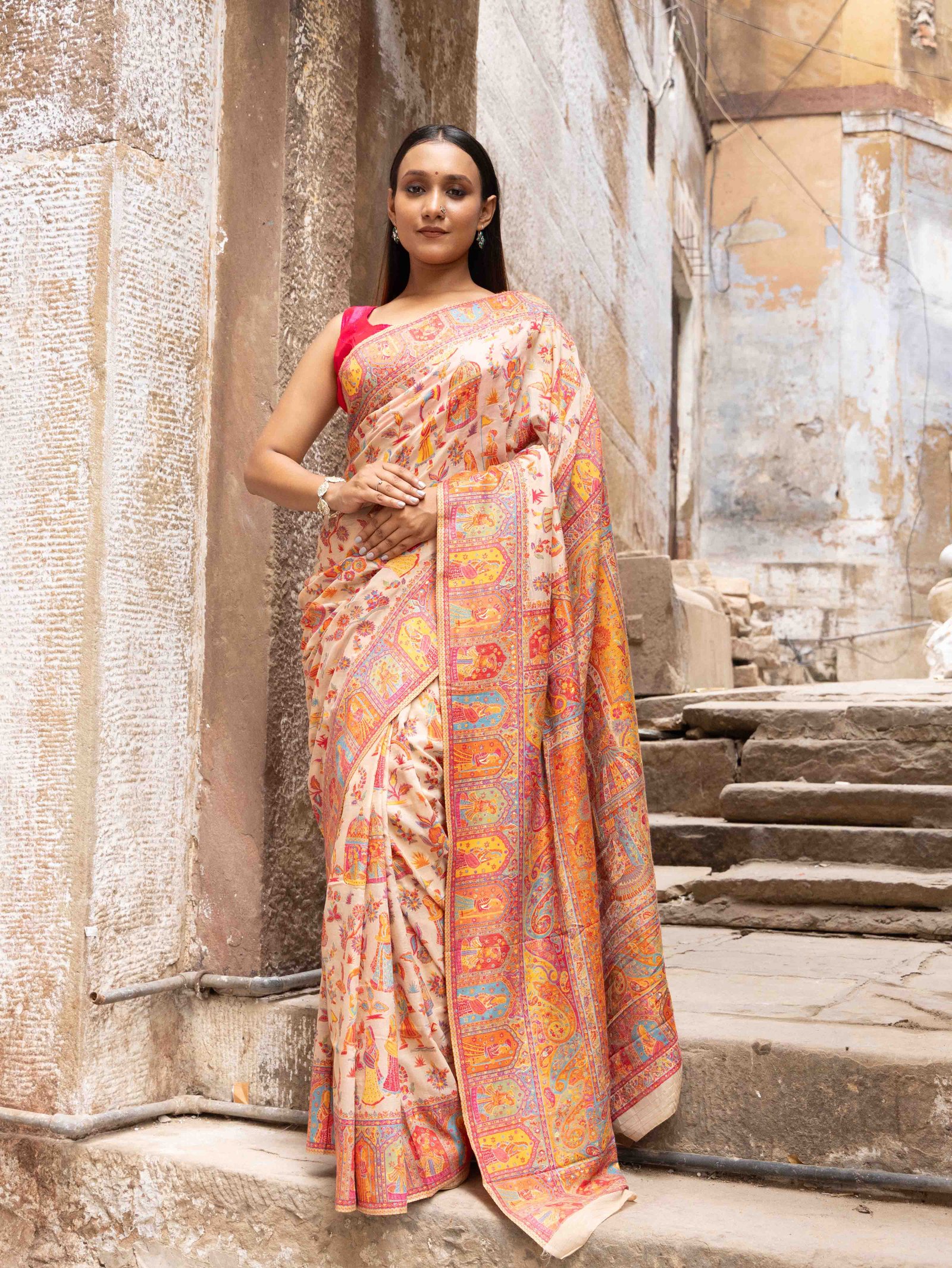 Buy Ethereal Beige Kani Silk Saree with Raja Rani Motifs Online