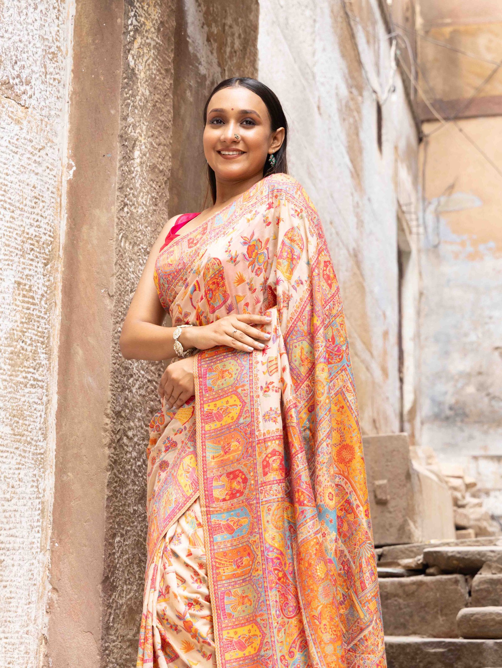 Buy Ethereal Beige Kani Silk Saree with Raja Rani Motifs Online