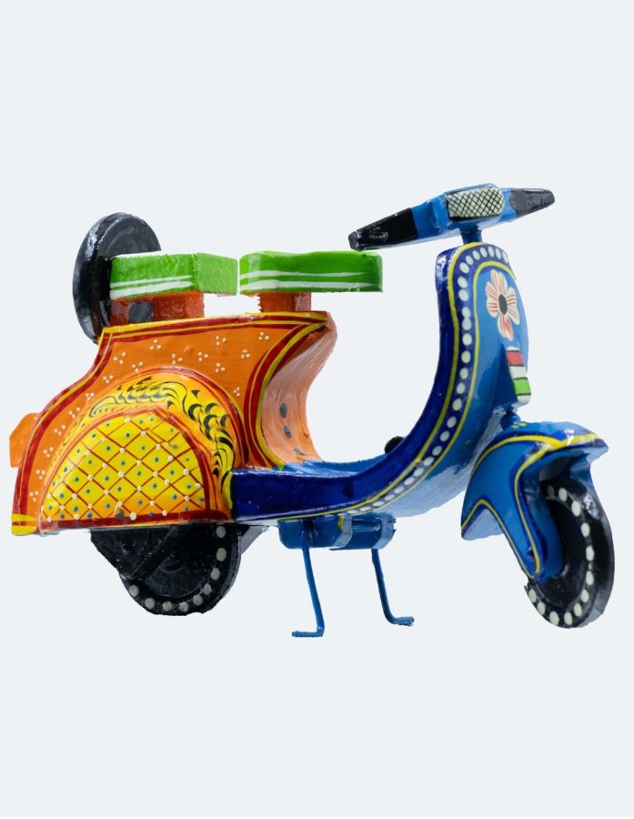 Multi Coloured Artisanal Wooden Hand Painted Scooter