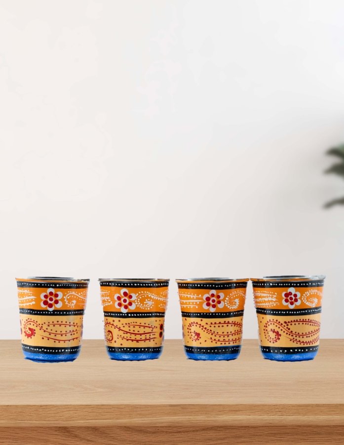 Premium Multi-Coloured Handpainted Stainless-Steel Glass Set of 4