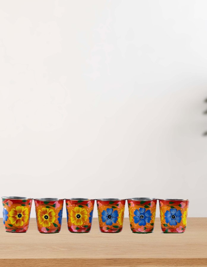 Exquisite Hand-Painted Multi-Coloured Stainless-Steel Glass Set of 6