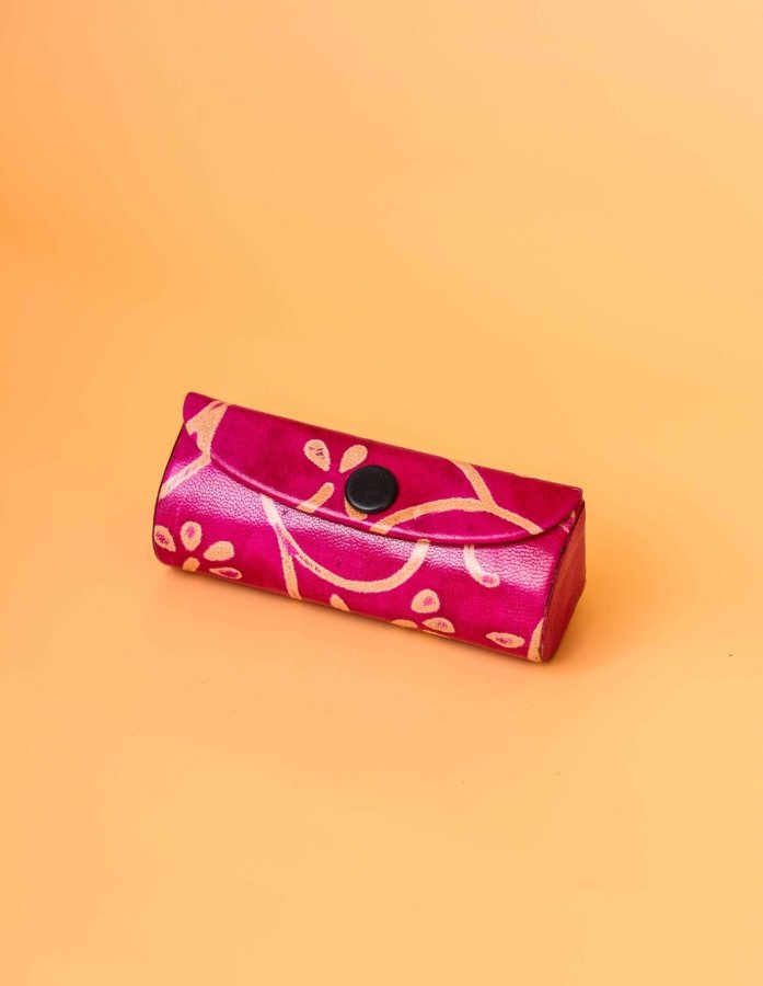 Pink Leather Lipstick Case with Floral Pattern
