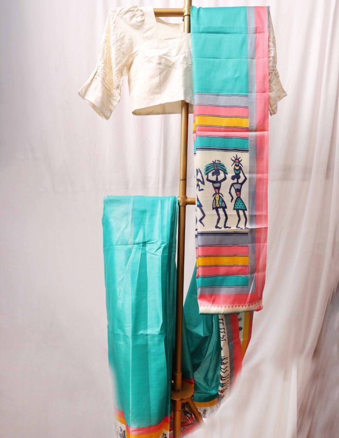 Buy Sea Green Mixed Silk Saree Online