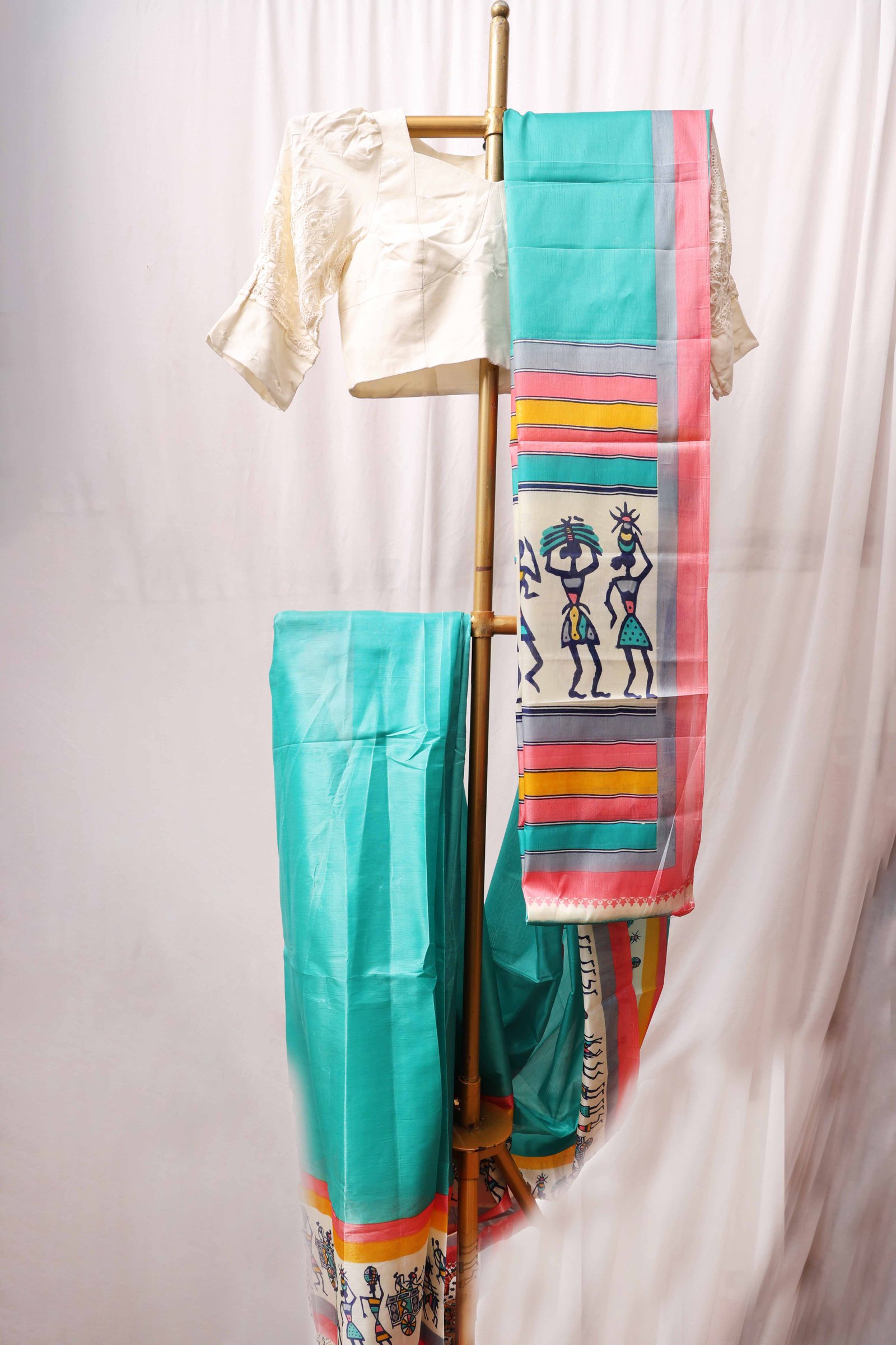 Buy Sea Green Mixed Silk Saree Online