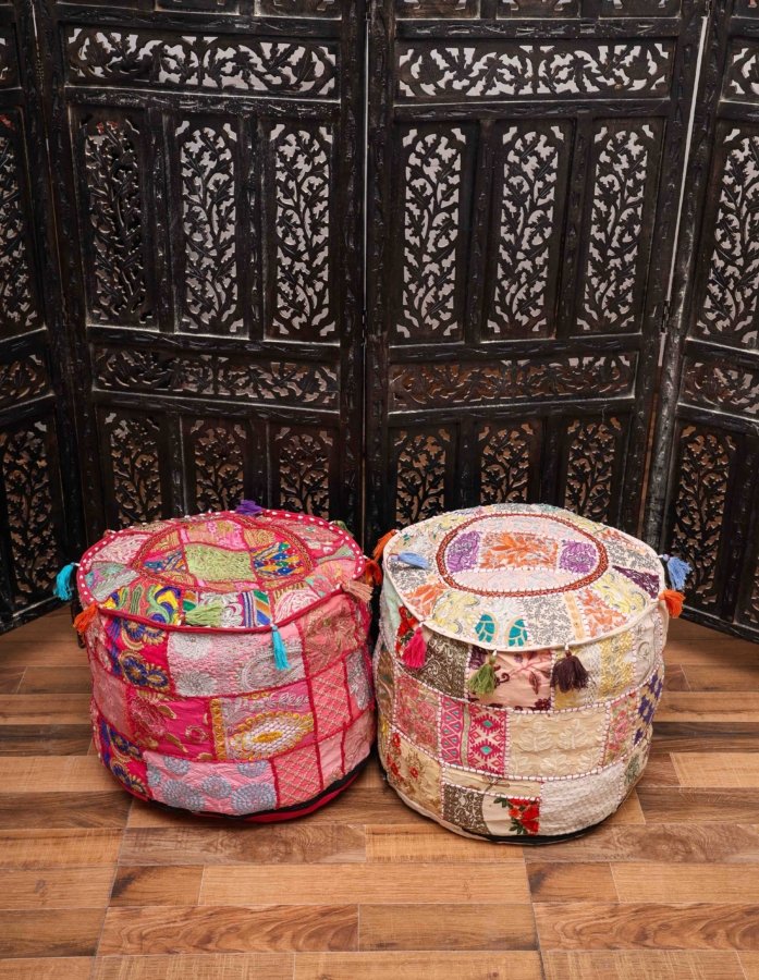 Blush Bloom Ivory Handcrafted Pouf  (Without Beans )