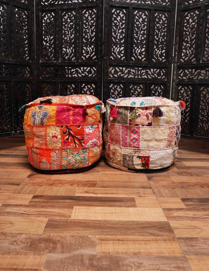 Embroidered Pouf (Without Beans ) (Set of 2 )