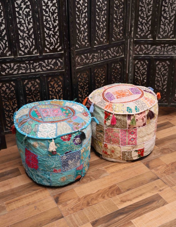 Buy Sapphire Serenity Handmade Pouf Set Online