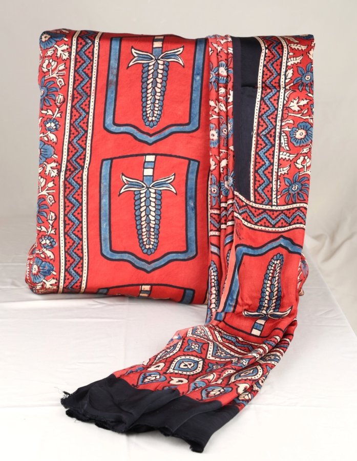 Maroon Ajrakh Print Modal Silk Kurta Dupatta Dress Material