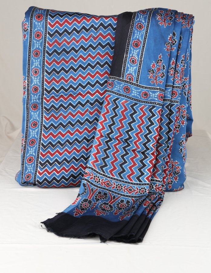 Royal Blue Ajrakh Hand Block Printed Modal Silk Kurta and Dupatta Set