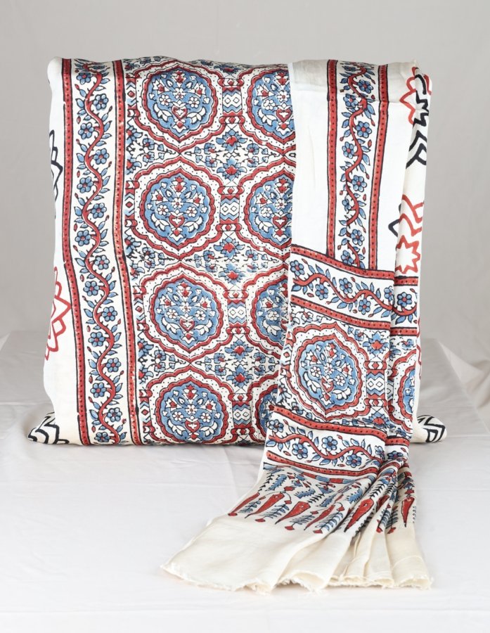 Off-White Floral Print Modal Silk Kurta and Dupatta Dress Material