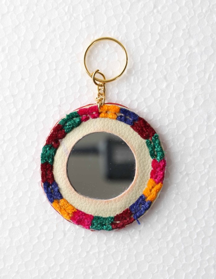 Artisan Pocket Mirror with Leather Trim Keychain