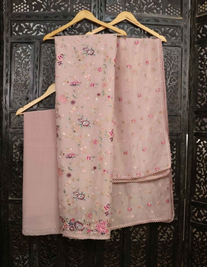 Stunning Pink Dress Material In luxurious Tissue Silk