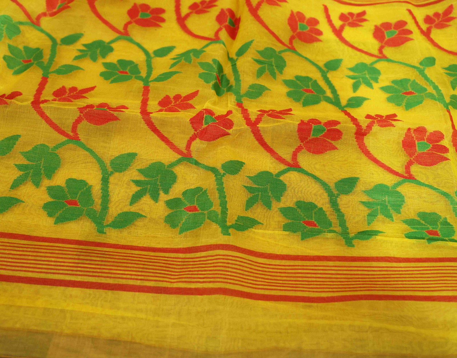 Buy Yellow-Red Tant Cotton Saree Online