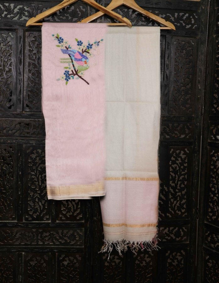 3-Piece Pink Kurta set in Chanderi Fabric