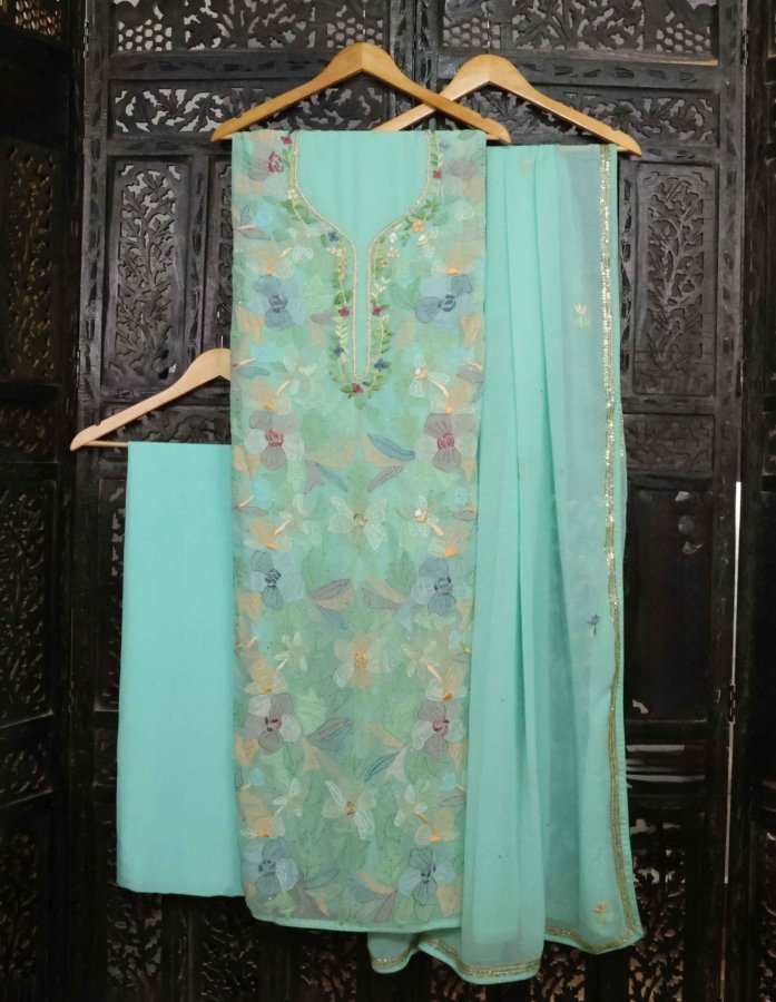 Sea-Green Graceful Geaorgette Chikankari Dress Material