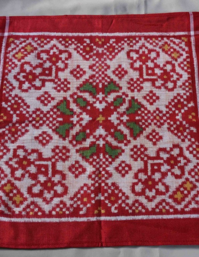 Men's Red And White Patola Handwoven Pocket Square