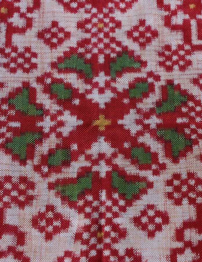 Men’s Red And White Patola Handwoven Pocket Square - Gallery Image