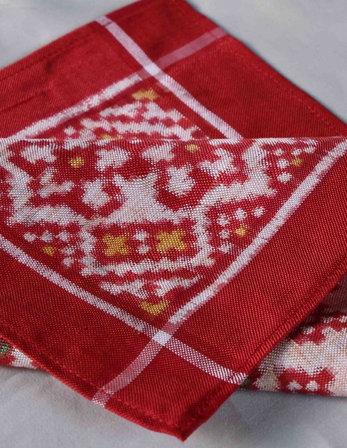 Men's Red And White Patola Handwoven Pocket Square
