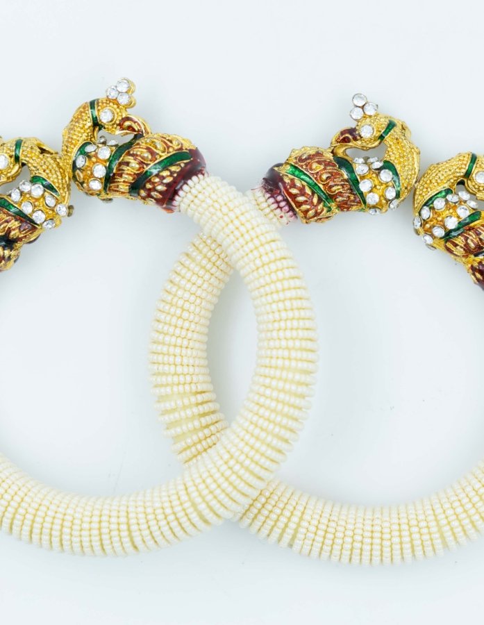 Crystal White Bangles with Elephant Ends