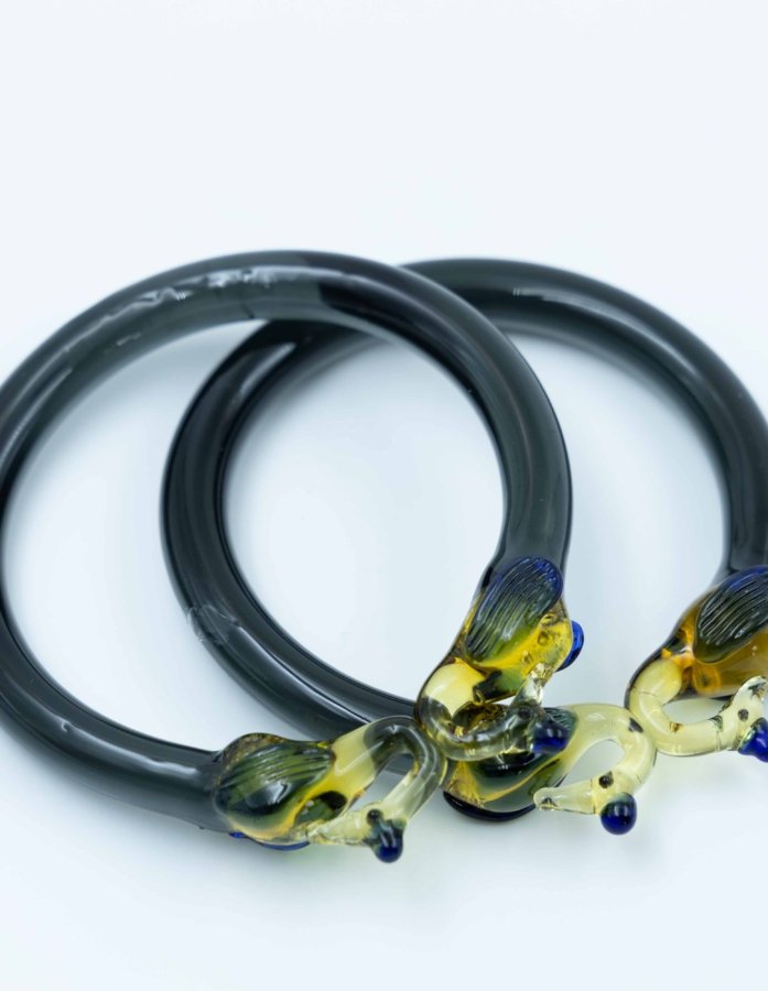 Crystal Black Bangles With Elephant Ends