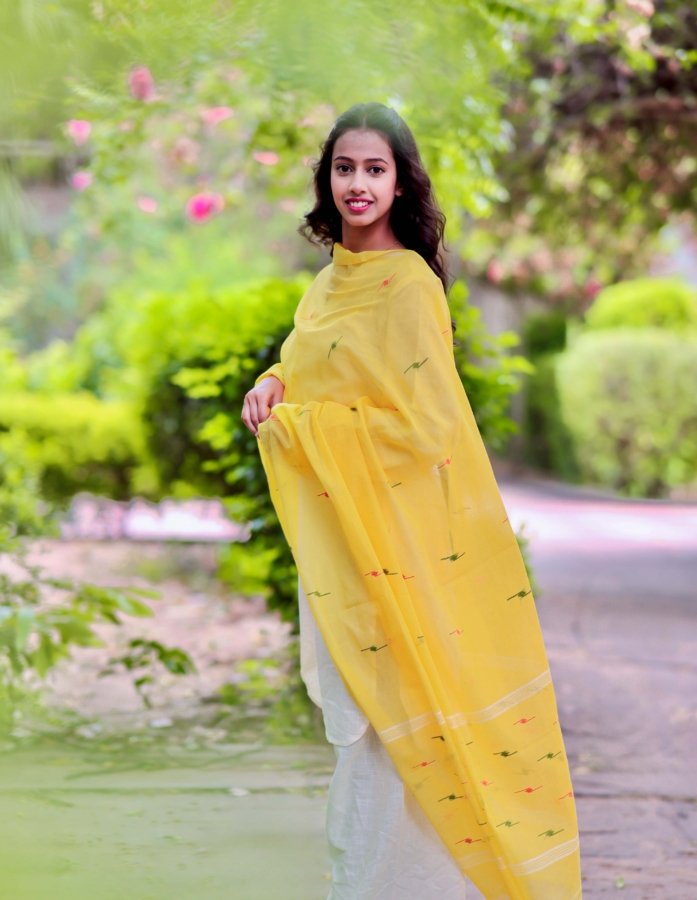 Stunning Yellow Jamdani Cotton Dupatta