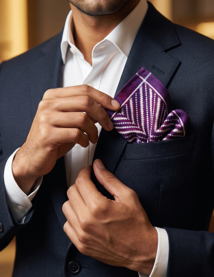 Men’s Purple Patola Handwoven Pocket Square in Leheria