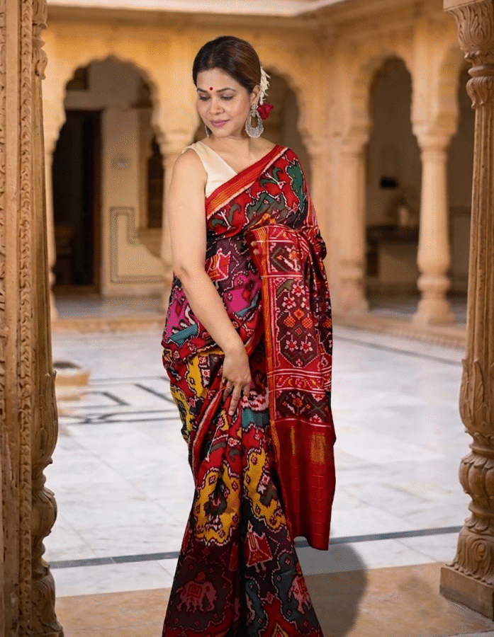 Stunning Red Patola Single Ikkat Saree