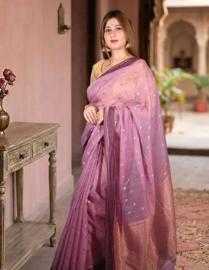 Luxurious Handwoven Kota Silk Saree In Rich Mauve Hue